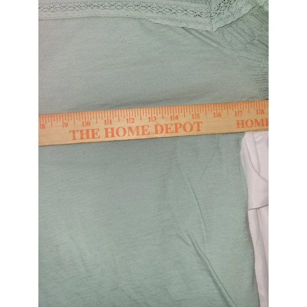 LOFT Mint Green Smocked Lace Puff Sleeve Top Womens Large Knit Blouse 1322